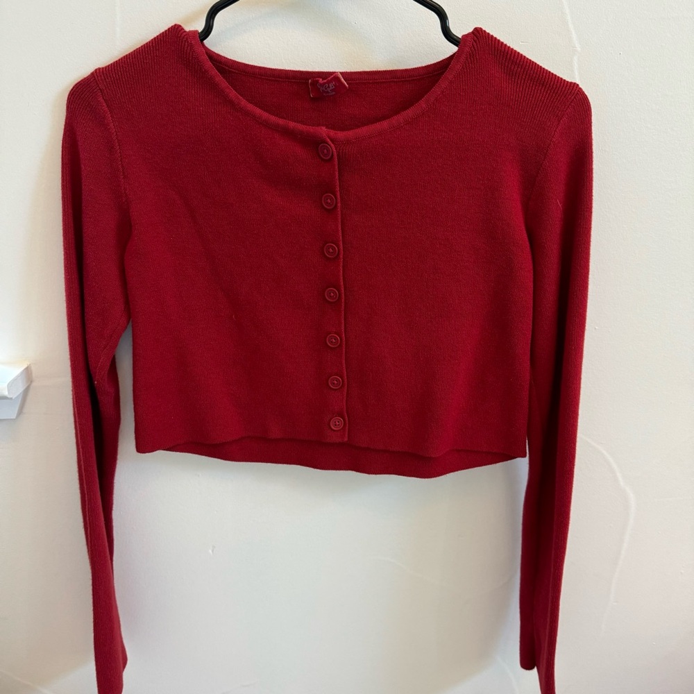 brandy melville button up red long sleeve crop top
